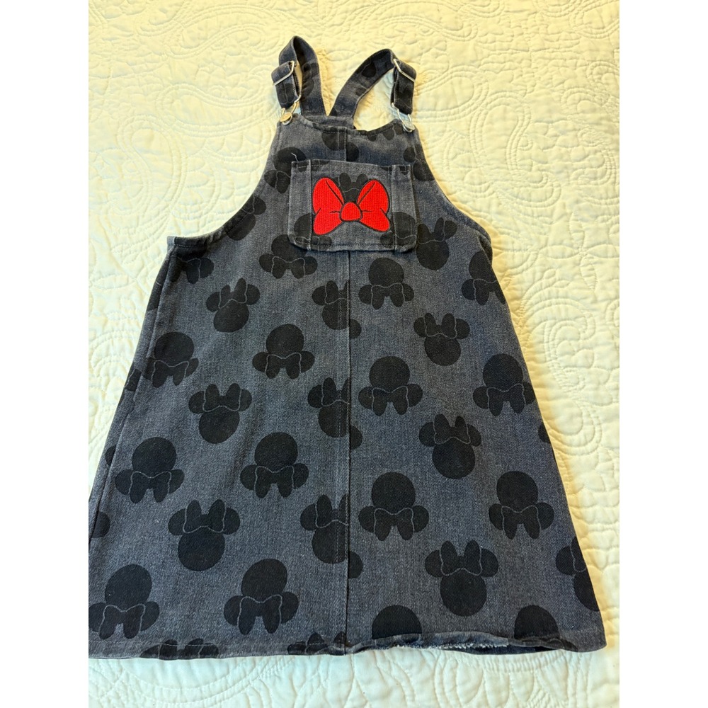 Disney‎ Minnie Mouse Denim Jumper Kids 6 Black Retro Schoolcore Dress